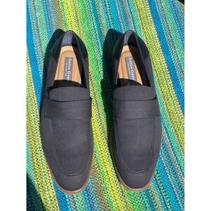 Aston Grey Lascano Mens 11.5 Grey Textile Herringbone Loafers Navy Heel Slip On